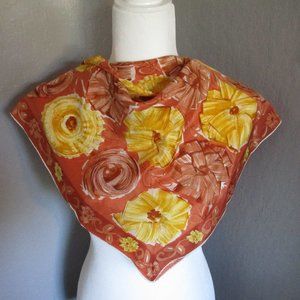 Yellow & orange silk 1950s floral scarf